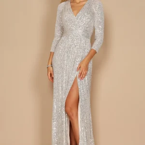 Karissa Long Sleeve Sequin Formal Dress - Silver