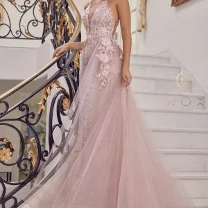 Lace Embroidered Mermaid Overskirt Gown - Blush