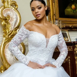Off the Shoulder Long Sleeve Wedding Gown