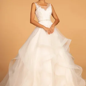 Embellished Lace Illusion Scoop Wedding Gown