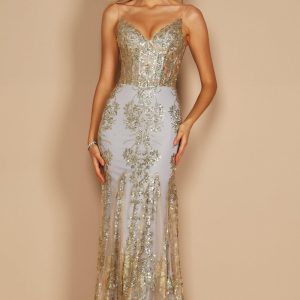 Elektra Embellished Corset Formal Dress - Tiffany Gold