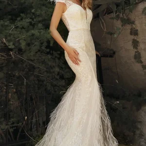 Embellished Mermaid Feather Gown